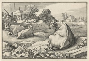 Pasto con tres vacas mentirosas Diversa Animalia Quadrupedia (título de la serie) de Reinier van Persijn