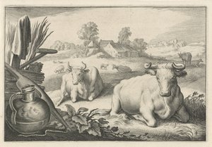 Pasto con dos vacas mentirosas Diversa Animalia Quadrupedia (título de la serie) de Reinier van Persijn