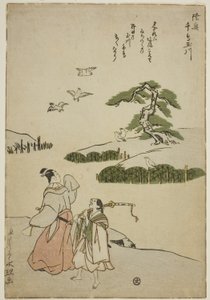 El río joya de los chorlitos en la provincia de Mutsu (Mutsu Chidori no Tamagawa), de una serie sin título de Seis ríos joya de Rekisentei Eiri