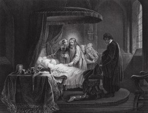 La resurrección de la hija de Jairo, Marcos, cap. V, vs. 35, 42 (grabado) de Rembrandt Harmensz. van Rijn (after)