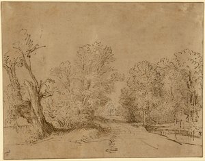 Un camino arbolado de Rembrandt Harmensz. van Rijn