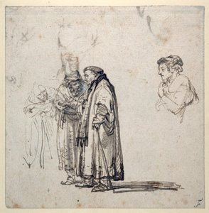 Un grupo de eruditos ancianos y, por separado, el perfil de un hombre joven de Rembrandt Harmensz. van Rijn