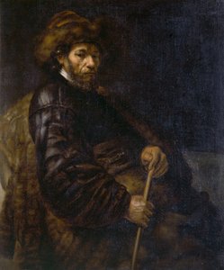 Un hombre sentado con un bastón (óleo sobre lienzo) de Rembrandt Harmensz. van Rijn