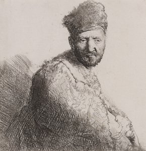 Hombre con barba en gorra y bata oriental de Rembrandt van Rijn