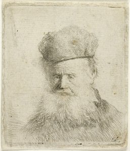 Busto de anciano con gorro de piel y barba poblada, c.1631 (aguafuerte sobre papel) de Rembrandt Harmensz. van Rijn
