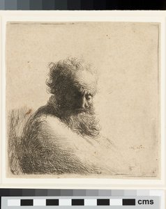 Busto de anciano barbudo, mirando hacia abajo, tres cuartos derecha de Rembrandt Harmensz. van Rijn