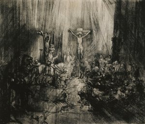 Cristo crucificado entre los dos ladrones - "Las tres cruces", c.1653-1661 de Rembrandt van Rijn