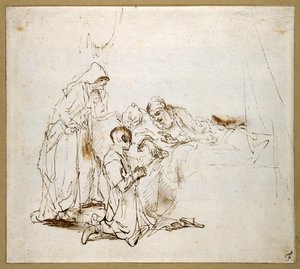 Isaac bendiciendo a Jacob de Rembrandt Harmensz. van Rijn