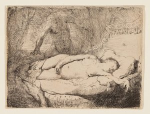 Júpiter y Antíope: Pequeña lámina, c.1631 (aguafuerte sobre papel verjurado) de Rembrandt Harmensz. van Rijn