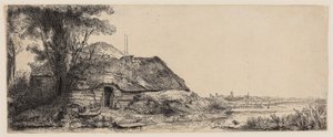 Paisaje con una cabaña y un gran árbol de Rembrandt Harmensz. van Rijn