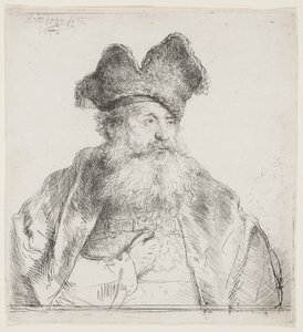 Viejo con gorra de piel dividida de Rembrandt van Rijn