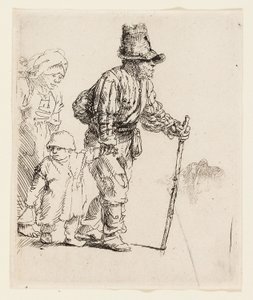 Familia campesina en el vagabundo, c.1652 (aguafuerte sobre papel verjurado crema) de Rembrandt Harmensz. van Rijn
