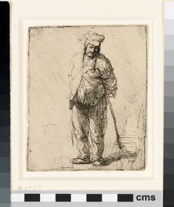 Campesino harapiento con las manos detrás, sosteniendo un palo, c.1630 de Rembrandt van Rijn