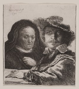 Autorretrato con la madre del artista de Rembrandt van Rijn