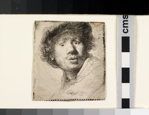 Autorretrato con gorra, boca abierta de Rembrandt van Rijn