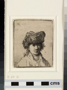 Autorretrato con gorra de piel de Rembrandt van Rijn