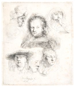 Estudios de la cabeza de Saskia y otros de Rembrandt Harmensz. van Rijn