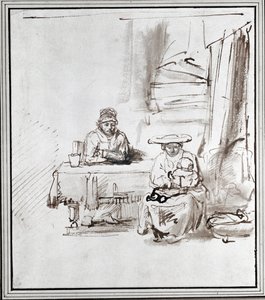La Sagrada Familia. Dibujo a pluma y tinta (dibujo) de Rembrandt Harmensz. van Rijn