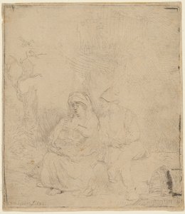 El Descanso en la Huida a Egipto: Ligeramente grabado de Rembrandt Harmensz. van Rijn