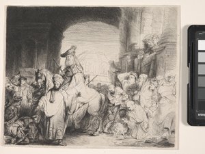 El triunfo de Mardoqueo (aguafuerte y punta seca) de Rembrandt Harmensz. van Rijn