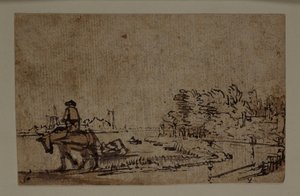 Vista en el Amstel, con un caballo remolcando una barcaza, c.1650 de Rembrandt Harmensz. van Rijn