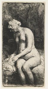 Mujer Bañándose los Pies en un Arroyo de Rembrandt van Rijn