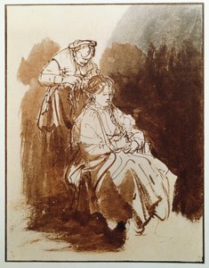 Joven mujer en su tocador. El cabello de una vieja doncella. de Rembrandt van Rijn