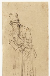 Viejo apoyado en un palo de Rembrandt van Rijn (school of)