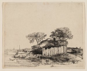 Una cabaña con empalizada blanca de Rembrandt van Rijn