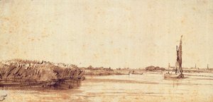 Un río con un velero en Nieuwe Meer de Rembrandt van Rijn