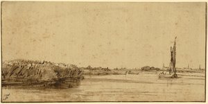 Un Barco de Vela en una Gran Extensión de Agua, c.1650 de Rembrandt van Rijn