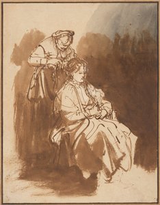 Una joven trenzando su cabello, ca 1637 de Rembrandt van Rijn
