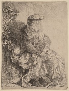 Abraham acariciando a Isaac de Rembrandt van Rijn