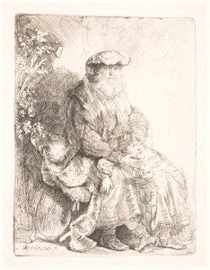 Abraham acariciando a Isaac de Rembrandt van Rijn