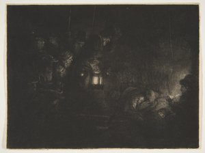 Adoración de los pastores: Una escena nocturna, ca. 1657 de Rembrandt van Rijn