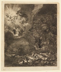 Ángel apareciendo a los pastores de Rembrandt van Rijn