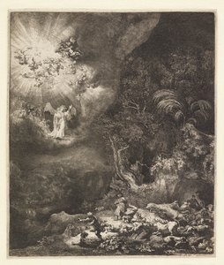 Anunciación a los pastores de Rembrandt van Rijn