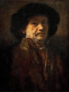Autorretrato con abrigo de piel, cadena de oro y pendiente de Rembrandt van Rijn