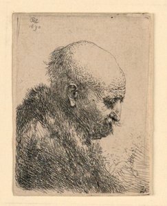 Hombre calvo en perfil derecho: pequeño busto; ¿El padre del artista? de Rembrandt van Rijn