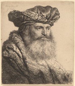 Hombre Barbudo con Gorro de Terciopelo y Broche de Joya de Rembrandt van Rijn