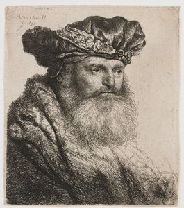 Hombre barbudo con gorra de terciopelo con cierre de joya de Rembrandt van Rijn
