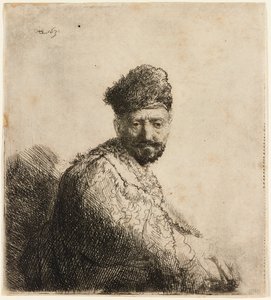 Hombre barbudo con gorra oriental de piel: el padre del artista, 1631 de Rembrandt van Rijn