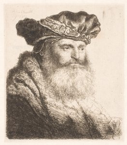 Hombre barbudo con gorra de terciopelo con broche de joya de Rembrandt van Rijn