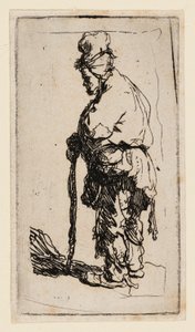 Mendigo Apoyado en un Bastón, Mirando a la Izquierda de Rembrandt van Rijn