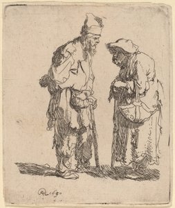 Mendigo y mendiga conversando de Rembrandt van Rijn
