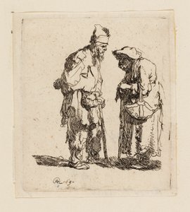 Mendigo y mendiga conversando de Rembrandt van Rijn