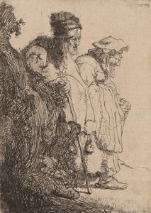 Mendigo Hombre y Mujer detrás de un Banco, c. 1630 de Rembrandt van Rijn