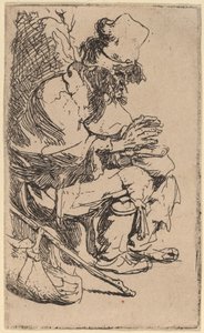 Mendigo sentado calentando sus manos en un brasero de Rembrandt van Rijn