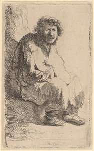 Mendigo sentado en un banco de Rembrandt van Rijn