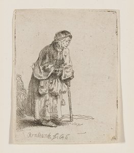 Mendiga apoyada en un bastón de Rembrandt van Rijn
